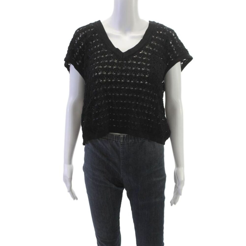 LNA Women Basic V Neck Sleeveless Black Viscose Blouse Size M